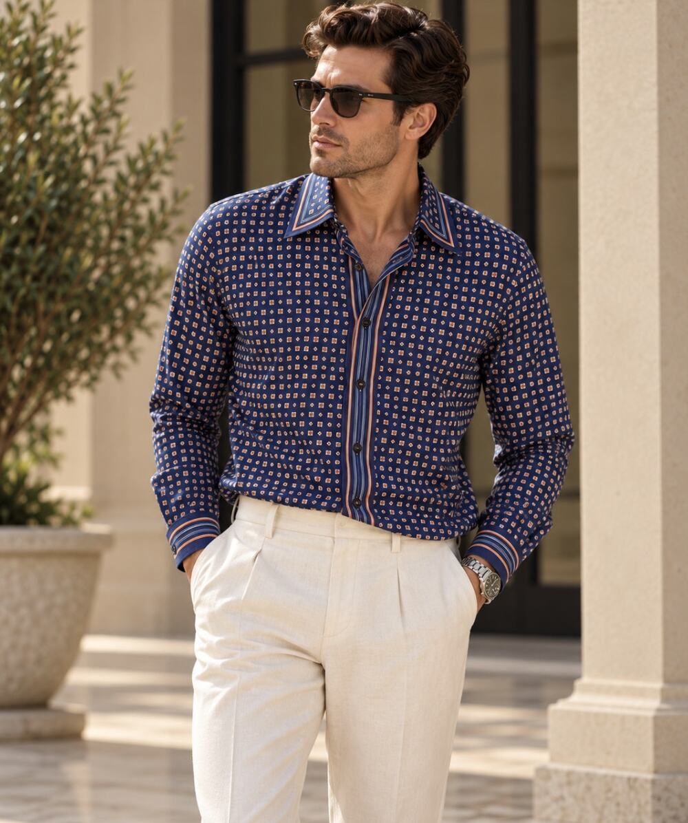 SALVATORE FERRAGAMO Foulard Print Button Down Shirt Navy Blue Sz XL $690 {Y39}